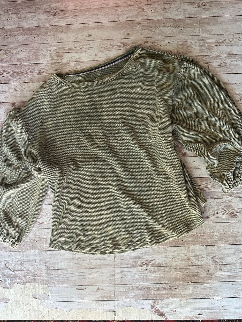 Pilot Womens Olive Green Corduroy like Puff-Sleeve Top